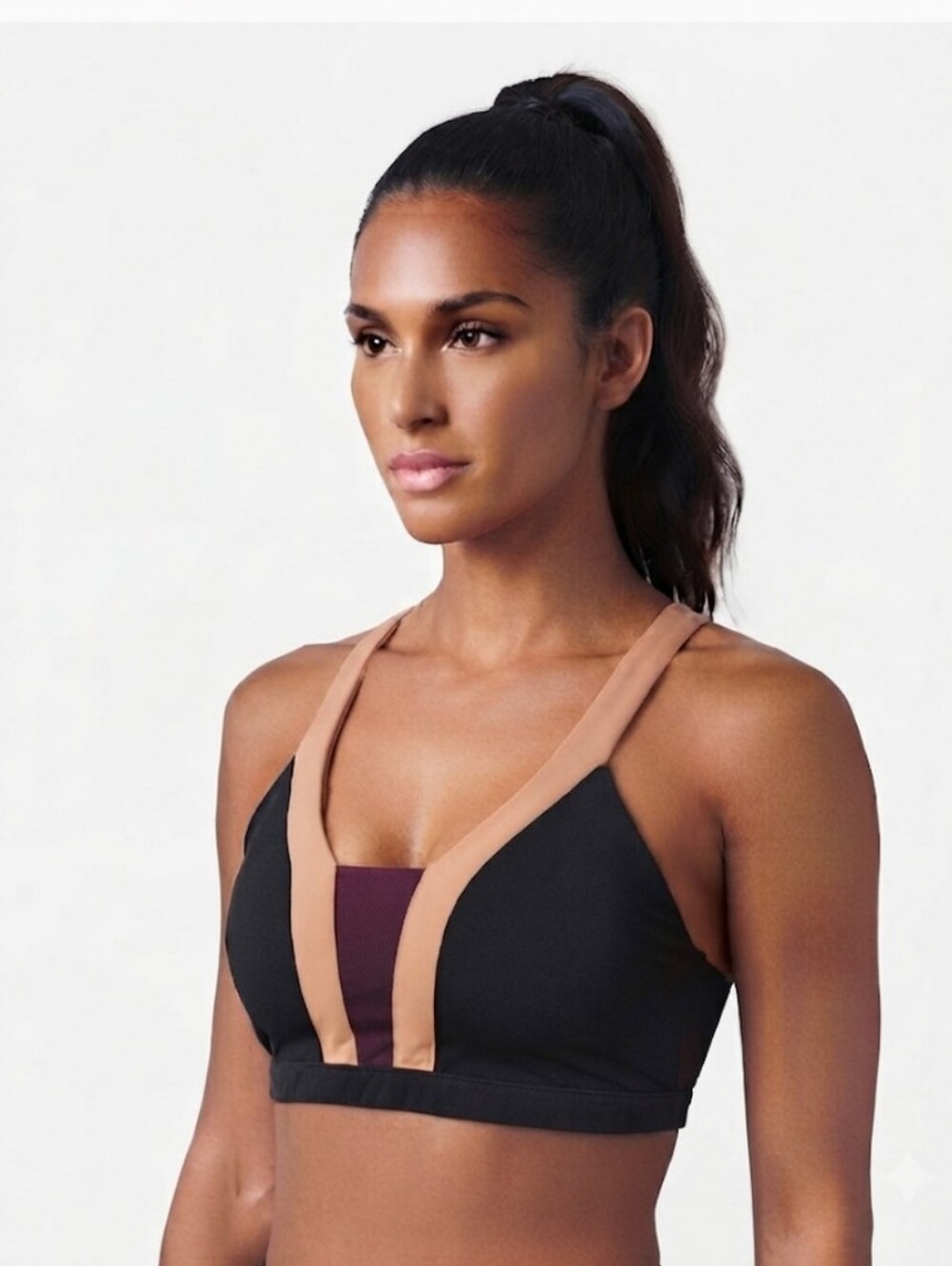 SAVVI Athletic Black,Tan,Burgundy Sports Bra. Size M